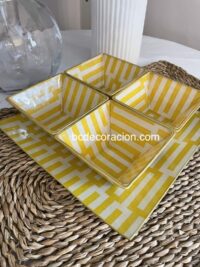 Set de Aperitivo Standar Geometrico Mostaza En BCdecoración, ofrecemos sets de aperitivos versátiles y elegantes. Realiza tu pedido online y te ayudamos a elegir estampados personalizados y resolver dudas.